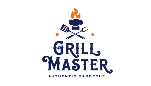 Professional grill master restaurant logo with fire and chef hat