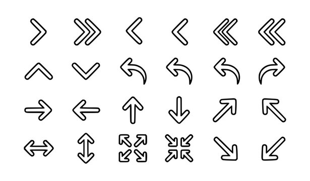 Modern thin line arrows vector icons collection for digital software screen and mobile application menu
