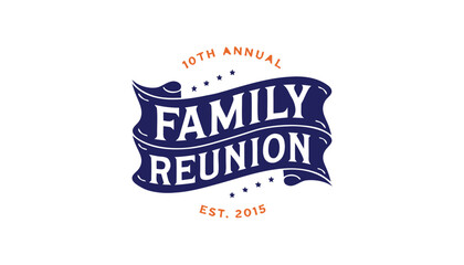 Tenth annual family reunion badge with blue ribbon and stars © vectyx2