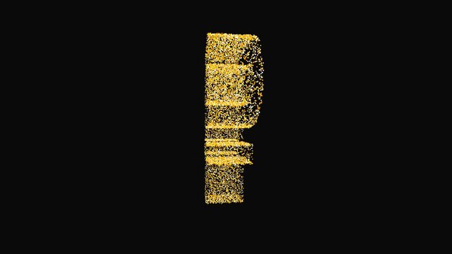 Mesmerizing gold glitter particles creating a luxury Ruble symbol on a solid black background. Premium visual for elite finance and wealth.