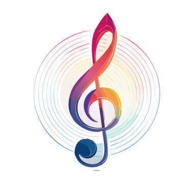 Colorful abstract treble clef with sound wave design