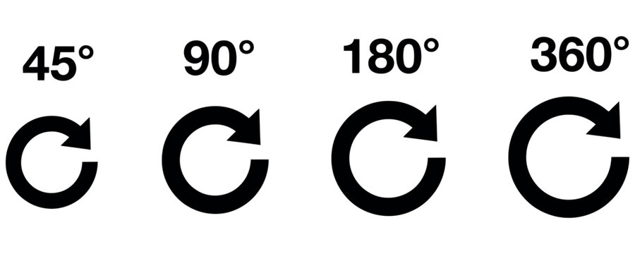 Set of circular rotation arrows with degree measurements for design and technical infographics.