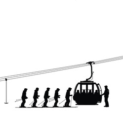 Silhouette of skiers getting on a ski lift gondola © SHAHUDUL
