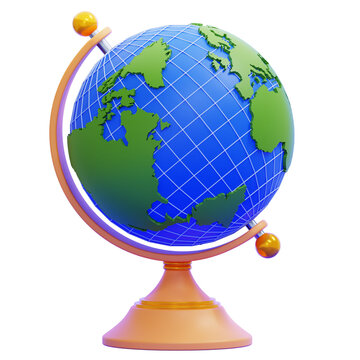 3D Render of World Globe Model for Geography Education and Travel Concept Isolated on White