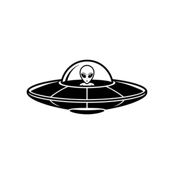 Alien in a flying saucer ufo illustration isolated on white background