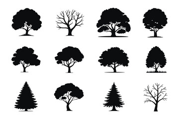 Tree Silhouettes Vector Illustrations Featuring Deciduous, Coniferous and Bare Winter Trees for Landscape Design © GIBBI RWW