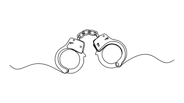 Handcuffs Line Art Illustration Representing Law Enforcement, Criminal Justice System, Arrest Procedure, Legal Authority and Public Safety Concept