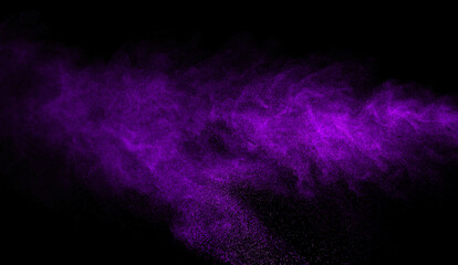 Fototapeta premium purple dust smoke isolated on a black background. abstract neon, thick swirling, and powder creating a psychedelic light design. smog effect, dark background