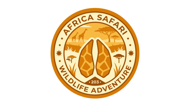 African Safari Wildlife Hoof Print Circular Emblem