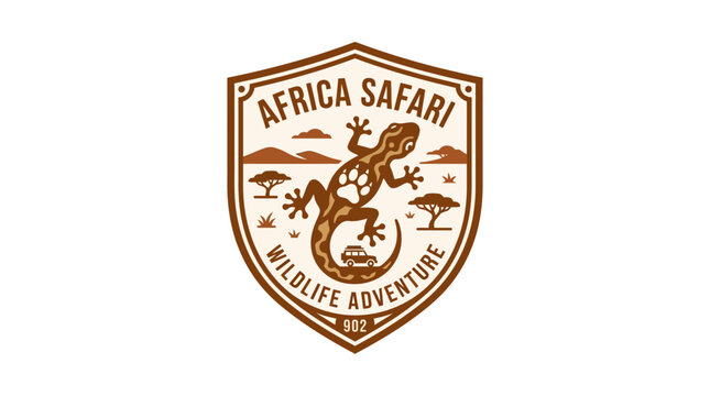 African safari wildlife adventure lizard logo badge design.