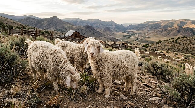 Herd of Angora Goats on a High Desert Mountain Ranch