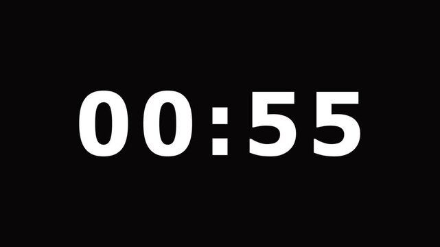 minimalist 1 minute countdown timer white numbers digital clock 60 seconds overlay