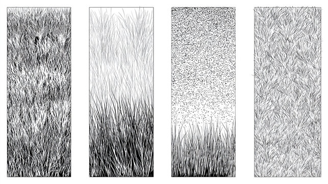 Grass Hatch Pattern Set for Landscape Architecture CAD Vector Texture, Hand Drawn Sketch Elements for Architectural Plan and Section Diagrams