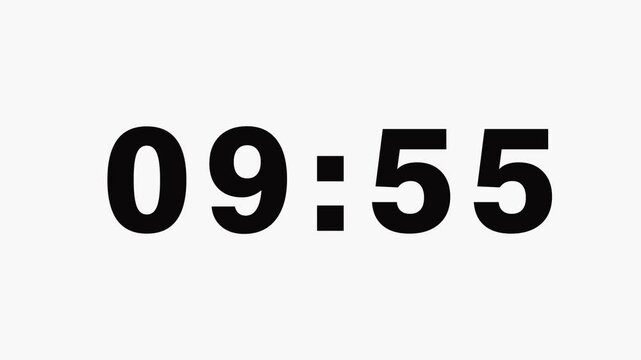 minimalist 10 minute countdown timer black numbers white background 10 min clock