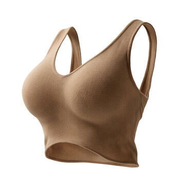 Sports bra crop top lingerie in neutral beige color cut out on a transparent background for fashion use