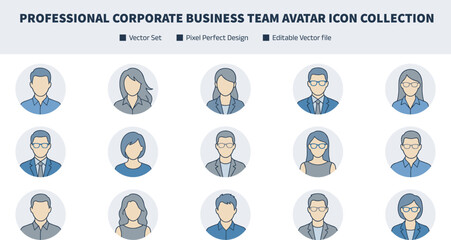 Professional Corporate Business Team Avatar Icon Collection with Male and Female Profile Portrait Symbols for Human Resources Graphic Design Projects © SunilKumar