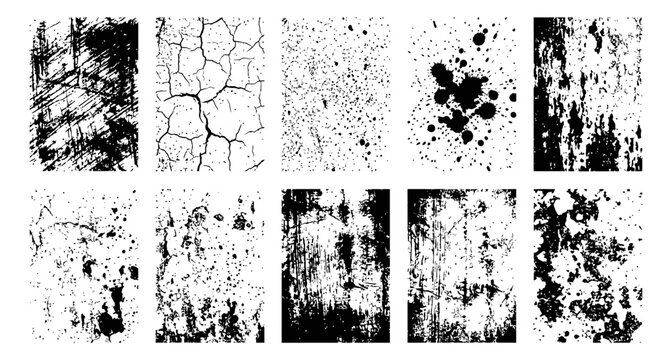 Collection of Ten Various Black and White Grunge Textures
