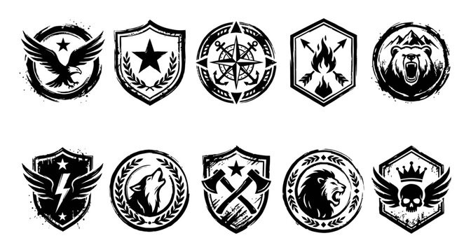 Set of Vintage Monochrome Badges with Wild Animal Symbols