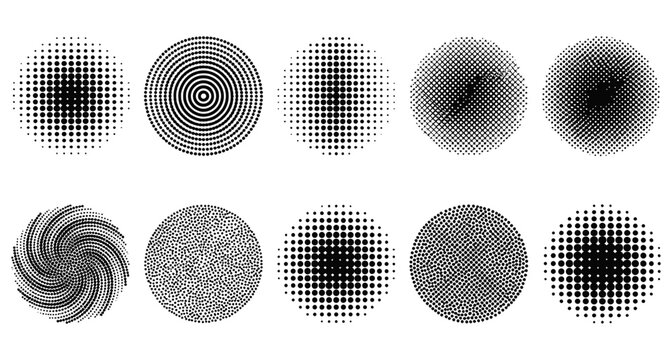 Abstract Halftone Circle Patterns Collection Design Elements
