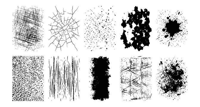 Set of Ten Black Grunge Distressed Ink Texture Vector Assets