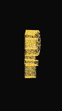 Premium vertical animation of elegant gold glitter particles shaping a Ruble symbol over black background. Perfect for high-end mobile marketing.