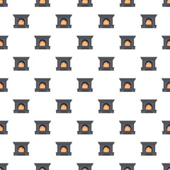 Obraz premium Fireplace hearths with burning fire repeat in a flat design seamless pattern