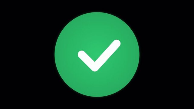 Dynamic Green Success Badge with White Checkmark Animation for User Interface Validation and Positive Result Confirmation 4k video