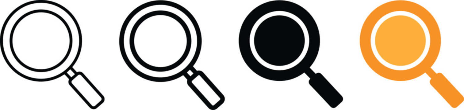 Magnifying Glass Search Find Zoom Icons Vector Illustration Line Art Fill Color