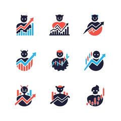 Fototapeta premium Stock Market Icons: Bullish & Bearish Trends, Financial Growth & Loss