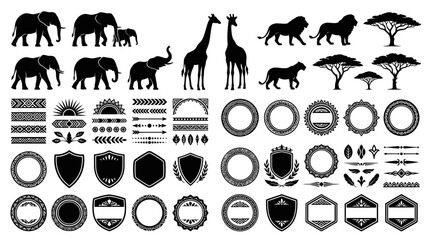 Fototapeta premium Black silhouettes of various African animals.