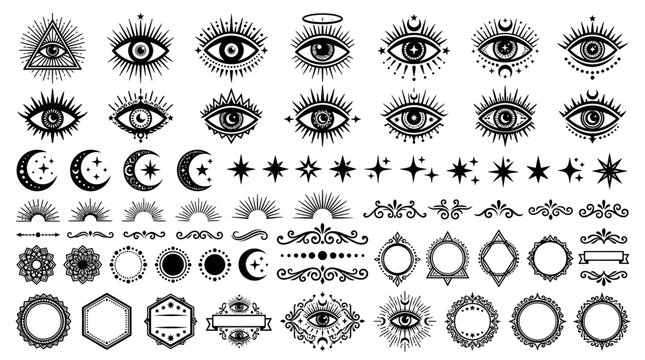 All seeing eye mystical symbols collection.