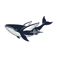 Obraz premium Whimsical Flying Whale with Jet Engines and Wings, Fantasy Creature