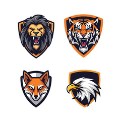 Obraz premium Wild Animal Emblems: Lion, Tiger, Fox, Eagle Shields - Mascot Logos