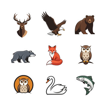 Wild Animals Collection: Deer, Eagle, Bear, Fox, Owl, Swan, Wolf, Fish