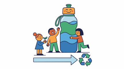 Fototapeta premium Kids promoting eco-friendly sustainability with reusable water bottle and recycling concept.