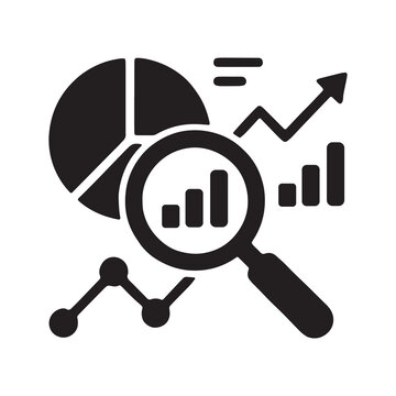 Business analysis, finance icons, data visualization, magnifying glass, statistics vector