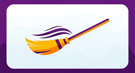 Naklejka premium Stylized cartoon witch broom flying illustration.