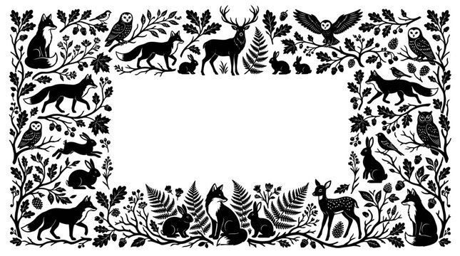 Black silhouette animal frame border design.
