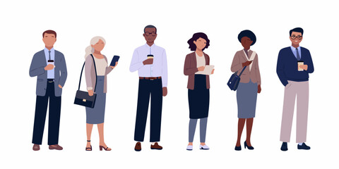 Obraz premium Diverse Businesspeople Group Flat Vector Illustration On White Background
