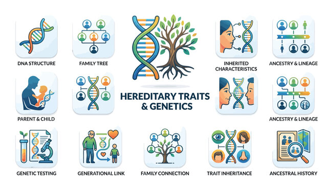 Genetic Traits And Dna Structure Illustration Focused On The Main Subject.