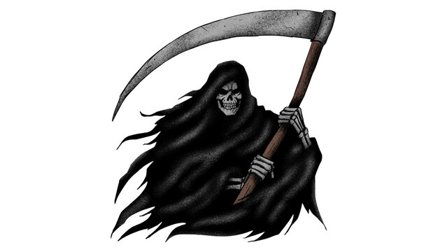 Dark grim reaper skeleton holding a scythe illustration