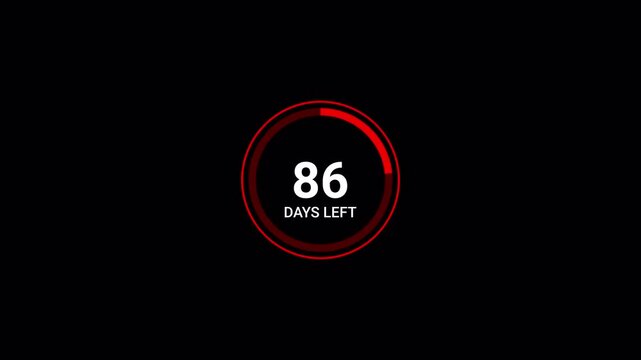  365 Days Count Animation. Three hundred sixty five running numbers counting days, 365 to zero day counting, 365 to 0 day on with alpha transparent background.