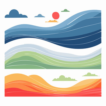 Abstract Landscape with Wavy Layers and Clouds
