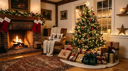 Obraz premium Cozy living room with Christmas tree.