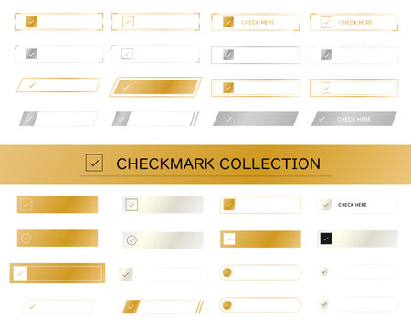 Luxury gold and silver checkmark button banner collection