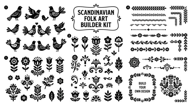 Scandinavian Folk Art Design Elements.