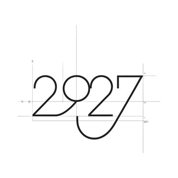 Vector artwork of the number 2927 with technical line drawing