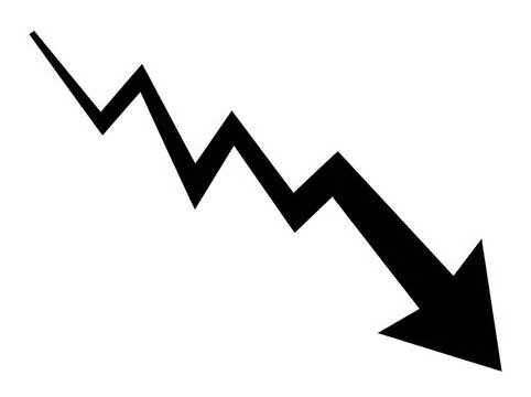 Dramatic black arrow pointing downward with zigzag line illustrating decline or negative trend