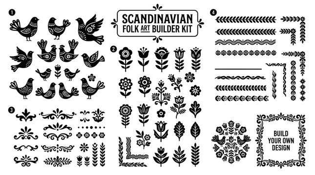 Scandinavian Folk Art Design Elements.