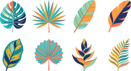 Fototapeta premium Colorful Tropical Leaf Vector Collection Featuring Exotic Botanical Foliage and Decorative Nature Elements